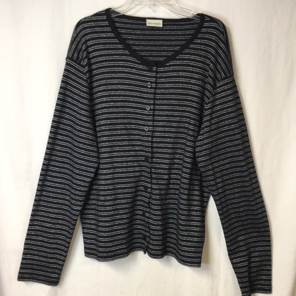 CROSSROADS Women’s Cardigan Button Front Black with Metallic Thread Size L